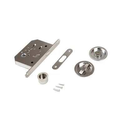 Produktbild von Emuca Set aus Schlösser set mit Rundriegel für Schiebetür, Stahl, Nickel satiniert