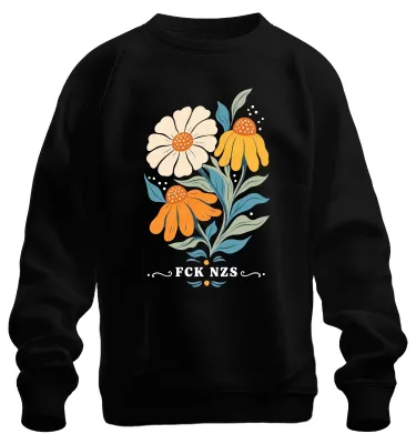 Immagine prodotto di Felpa con cappuccio vintage, motivo girasole, margherita, fiori di campo, scritta sarcastica, colore nero, taglia L