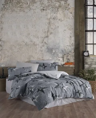 Produktbild von Renforce Wende Bettwäsche grau Sterne 135 x 200 cm  80 x 80 cm