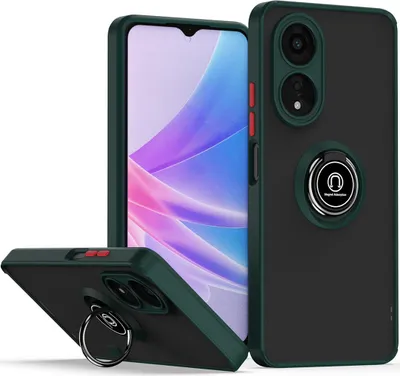 Produktbild von Hülle für Oppo A78 5G Ring Halter Ständer Matte Transluzent TPU Bumper Stoßfest Schutzhülle dunkelgrün