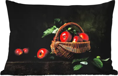 Produktbild von MuchoWow® Outdoor Kissen - Rustikal - Apfel - Obst - Rot - Korb - Stilleben - 50x30 cm - Wetterfest - Lounge Kissen - Sofa kissen - Wohnzimmer Dekoration