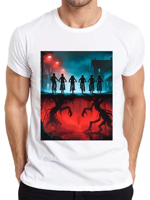 Immagine prodotto di Maglietta da uomo Upside Down Kids Bikes Horror 80s Retro Mystery Hawkins, Bianco, S