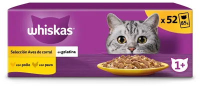 Immagine prodotto di Whiskas Adult Poultry Feast, 52 confezioni da 85g, cibo umido per gatti adulti, con gusti di pollo e tacchino in gelatina