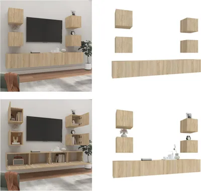 Produktbild von vidaXL 6 tlg. TV Schrank Set Sonoma Eiche Holzwerkstoff - TV-Schrank-Set - TV-Schrank-Sets - Wohnwand - Schrankwand