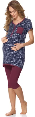 Image de Pyjama de grossesse pour femme Bellivalini avec fonction d'allaitement BLV50-126 (bleu marine à étoiles/bordeaux, taille L)