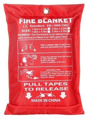 Imagen del producto de Manta ignífuga de 2 x 2 metros - Fabricada con fibra de vidrio - Alta resistencia a la temperatura - Fácil de instalar - Adecuada para cocina/oficina - Estuche blando resistente - Manta ignífuga