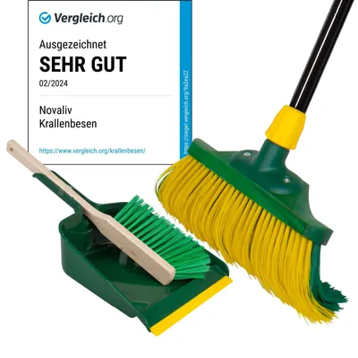 Produktbild von Novaliv Premium Krallenbesen mit Stiel 30cm inkl. Kehrgarnitur Outdoor, Spezialbesen gebogenen Borsten - Ideal als Gartenbesen, Kratzbesen, Kunstrasen Besen, Optimal für Camping, Straßenbesen