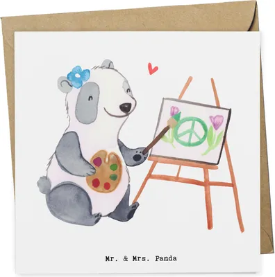 Produktbild von Mr. & Mrs. Panda Grußkarte Kunstlehrerin Herz - Weiß - Geschenk, Kunstschule, Hobbymalerin, Klappkarte, Glückwunschkarte, Kunstunterricht, Acrylfarben, Leinwand