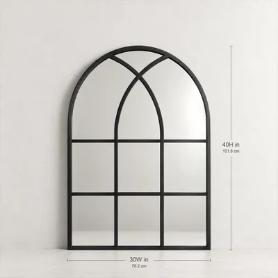 LunaMirror August 90 x 60 cm, wandspiegel met boog en visgraatdetail, lijst zwart – 1