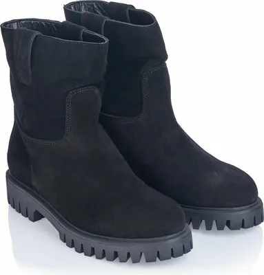 Produktbild von Pollini Damen Stiefel aus Rauleder Schwarz matt mit Profilsohle und Zuglaschen