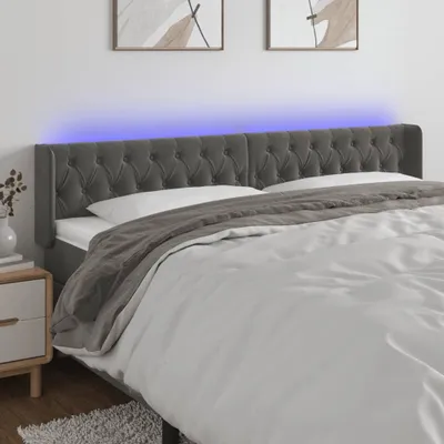 Produktbild von The Living Store LED Kopfteil Dunkelgrau 203x16x78/88 cm Samt
