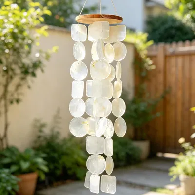 Produktbild von Windspiel aus echten Capiz-Muscheln, 45 cm, Boho Hängedekoration für Balkon