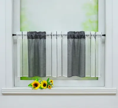 Produktbild von Joyswahl Scheibengardine Voile Bistrogardine mit Tunnelzug gestreifte Küche Gardinen Kurz Vorhang Grau BxH 30x120cm