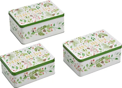 Immagine prodotto di Scatole per biscotti grandi in metallo con scritta Merry Christmas bianca in un set di 3 pezzi