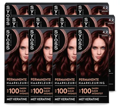 Productafbeelding van 12 x SYOSS Kleurverf 4-2 Mahonie - Permanente haarkleuring - Voordeelverpakking - 12 stuks