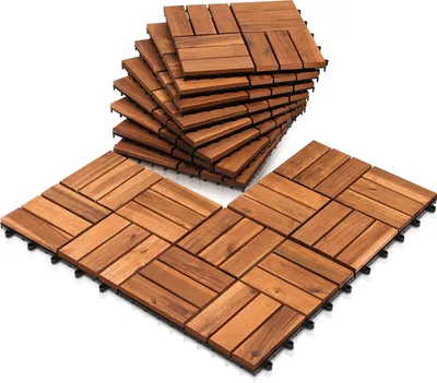 Produktbild von Eikuavons 8m² Akazienholz Terrassenfliesen 30x30cm 88 Stück Klicksystem wetterfest für Balkon
