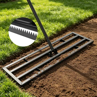 Obrázek produktu pro 2-v-1 Hrábě na trávník s nastavitelnou rukojetí
