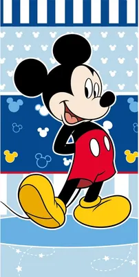 Obrázok produktu pre Disney Mickey Mouse detská plážová osuška Blue White Mouse logo pruhovaná hviezda 70 x 140 cm 100% bavlna