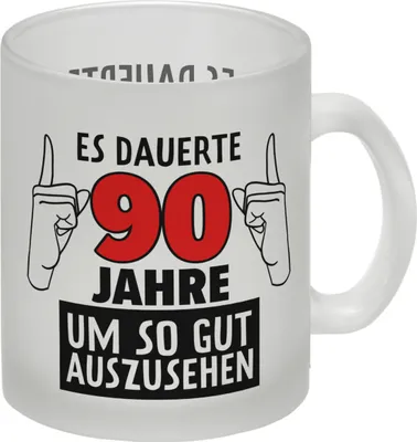 Produktbild von Witziger Glas Tasse für den 90. Geburtstag mit Motiv: Gutes Aussehen
