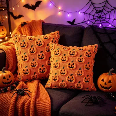 Halloween-Kissenbezüge, 2er-Set, 45x45 cm, Kürbismuster