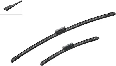Two windshield wipers are shown against a white background.