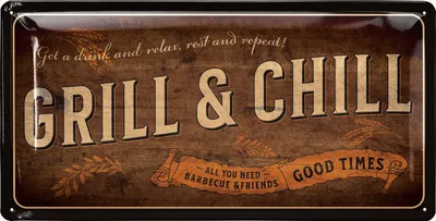 Produktbild von Retro Blechschilder Grillen - GRILL and CHILL Lounge - BBQ Grill Retro Deko - Grillplatz Schild Garten - Geschenk für Papas Grillecke Schild