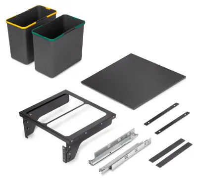 Image de Bac de tri sélectif pour montage latéral sur meuble de cuisine Recycle 2x24litres -  Acier -  Plastique gris anthracite