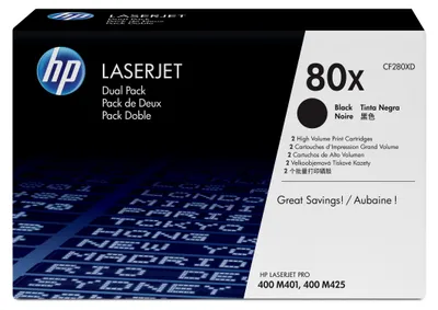 Produktbild von HP 80X 2er-Pack Schwarz Original LaserJet Tonerkartuschen mit hoher Reichweite, 13800 Seiten, Schwarz, 2 Stück(e)