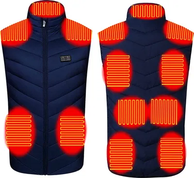 Image de Gilet chauffant ASKSA Hommes Hiver Chauffé avec 11 zones de chauffage USB Electrique Femmes pour le ski en extérieur Gilet chauffant, Bleu, L