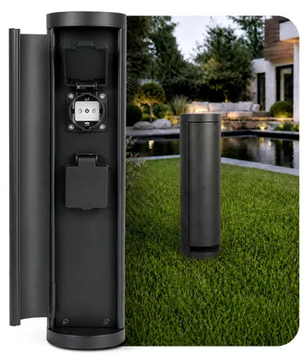 Produktbild von SSC-LUXon PALISO Steckdosensäule außen schwarz IP44 Edelstahl - Gartensteckdose mit 2 Steckdosen - Energiesäule für Terrasse & Garten