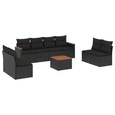 Produktbild von vidaXL 9-tlg. Garten-Sofagarnitur mit Kissen Schwarz Poly Rattan