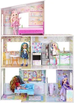 Immagine prodotto di Casa delle bambole Rainbow High Color & Play, 3 piani, 114 cm, 6 pennarelli lavabili, casa in legno