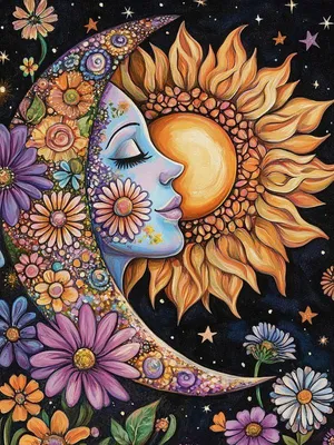 Diamantmalerei Set, 5D, Mond Gesicht, Blumen, 30x40 cm