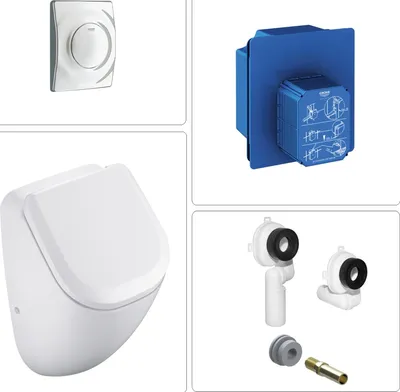 Produktbild von VIGOUR DERBY Urinal spülrandlos mit SoftClose Deckel und Grohe Zubehör, matt chrom