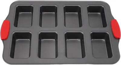 Produktbild von Rechteckige Mini-Kastenbackform mit 8 Mulden aus Kohlenstoffstahl, Antihaftbeschichtung und Silikongriff für Brownies und Käsekuchen