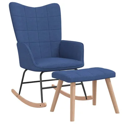 Image de Chaise à bascule avec tabouret Bleu Tissu