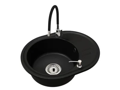 Produktbild von Einbeckige Küchenspüle Bella mit Siphon Chrom, Armatur Flex und Seifenspender
