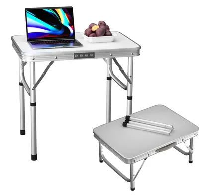 Immagine prodotto di Tavolo pieghevole per computer - Scrivania per laptop e letto - Regolabile in altezza - Salvaspazio - 60 x 45 cm - Altezza 26/56 cm - Bianco