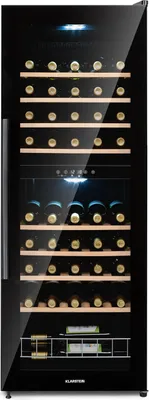Produktbild von Klarstein Weinkühlschrank, Getränkekühlschrank Schmal, 2 Zonen Kühlschrank mit Glastür, Getränkekühlschränke Freistehend, Weinkühlschrank Klein, Weinkühlschränke mit UV-Schutz, 5-18°C, 54 Flaschen