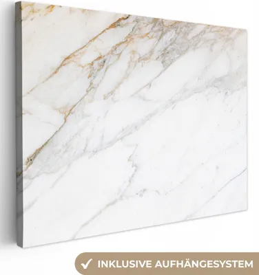Produktbild von MuchoWow® - Leinwandbilder - Marmor - Stein - Weiß - Gold - Marmoroptik - Stein - Luxus, Wandbild, Wanddeko Bilder Wohnzimmer, 80x60 cm