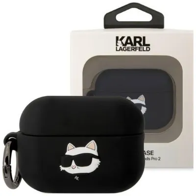Produktbild von Karl Lagerfeld KLAP2RUNCHK AirPods Pro 2 Cover schwarz/schwarz Silikon Choupette Head 3D