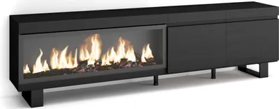 Image de COZY Meuble TV, Banc Télé, 208x35x57cm, Pour les TV jusqu'à 80", Cheminée électrique XXL, Noir