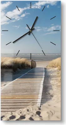 Produktbild von DEQORI Glasuhr 30x60 cm Modern 'Strandaufgang am Meer' Wanduhr Glas Uhr Design leise