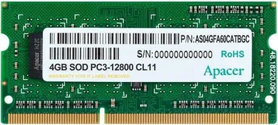 Productafbeelding van Geheugen, Apacer 4GB Geheugen voor laptop – DDR3 SODIMM PC12800 @ 1600 MHz