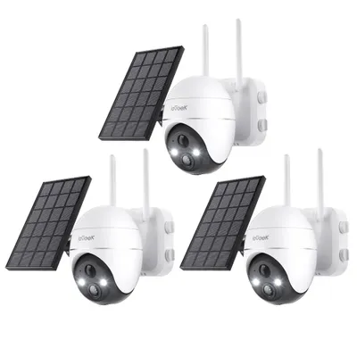Produktbild von 3 Stücke 5MP Überwachungskamera Aussen Akku Solar 2K PTZ WLAN Kamera Überwachung Außen mit Solarpanel PIR Bewegungsmelder 2,4GHz WiFi mit Alexa