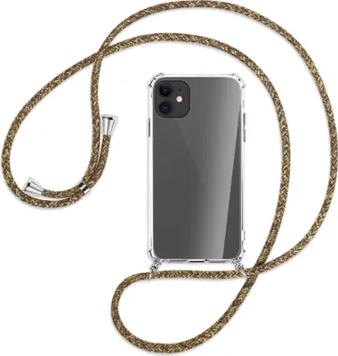 Produktbild von Handykette Backcover-Schutzhülle mit Band (Metall silberfarben) für Apple iPhone 11 - braun+beige