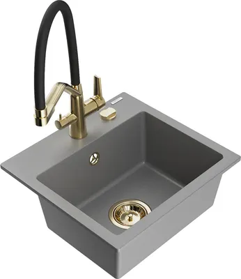 Produktbild von Mexen Milo 1-Becken-Granitspüle mit Mischbatterie Duo, Grau - 6505-71-671701-57-G