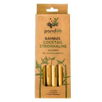 Produktbild von Pandoo Wiederverwendbare Cocktail-Strohhalme Bambus - 12 Stück