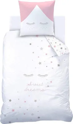 Produktbild von Famanu Bettwäsche Set 135 x 200 cm - Mädchenbettwäsche mit Wimpern und Sternen