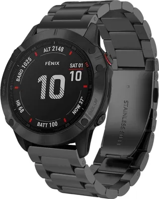 Produktbild von Strap-it Stahlarmband - Kompatibel mit Garmin Fenix 5x Armband Gliederarmband Edelstahl Faltschließe für Garmin Fenix 6x Armband Schwarz 26mm smartwatch